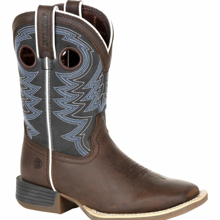 Kids Durango Boot | Durango® Lil' Rebel Pro Little Kid'S Blue Western Boots Belgian Brown And Denim Blue