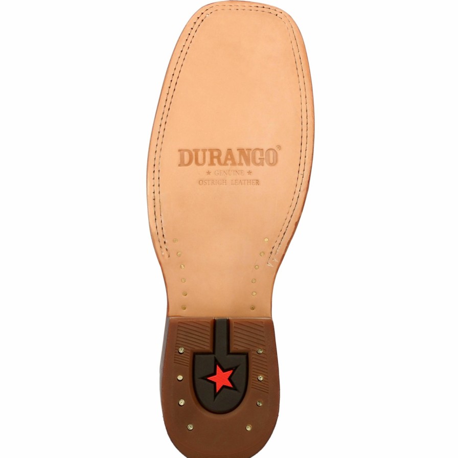 Men'S Durango Boot | Durango® Premium Exotics Fiery Red Full-Quill Ostrich Western Boot Black Ostrich And Fiery Red