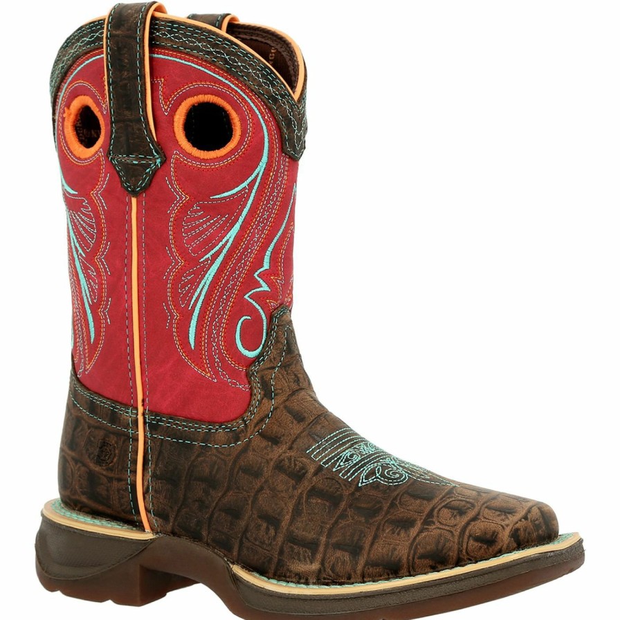 Kids Durango Boot | Lil' Rebel By Durango® Little Kids Gator Emboss Western Boot Gator Emboss And Electric Red