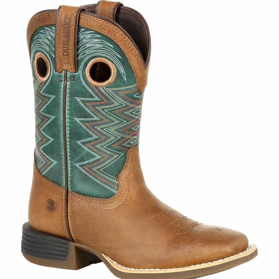 Kids Durango Boot | Durango Lil' Rebel Pro Big Kid'S Teal Western Boot Wheat And Tidal Teal