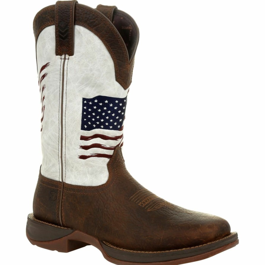 Men'S Durango Boot | Rebel By Durango® Distressed Flag Embroidery Western Boot Bay Brown And White