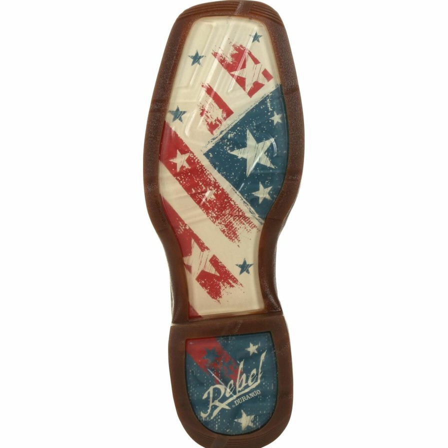 Men'S Durango Boot | Rebel By Durango® Distressed Flag Embroidery Western Boot Bay Brown And White