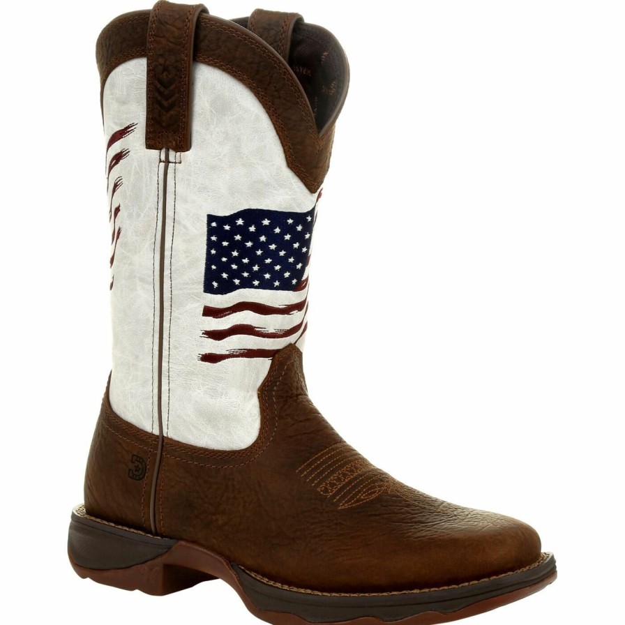 Women'S Durango Boot | Lady Rebel By Durango® Women'S Distressed Flag Embroidery Western Boot Bay Brown And White