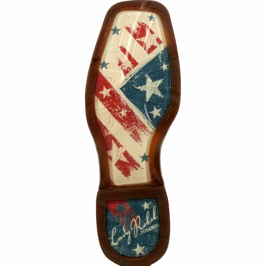 Women'S Durango Boot | Lady Rebel By Durango® Women'S Distressed Flag Embroidery Western Boot Bay Brown And White