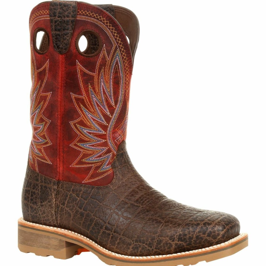 Men'S Durango Boot | Durango® Maverick Pro Steel Toe Waterproof Western Work Boot Safari Elephant And Crimson