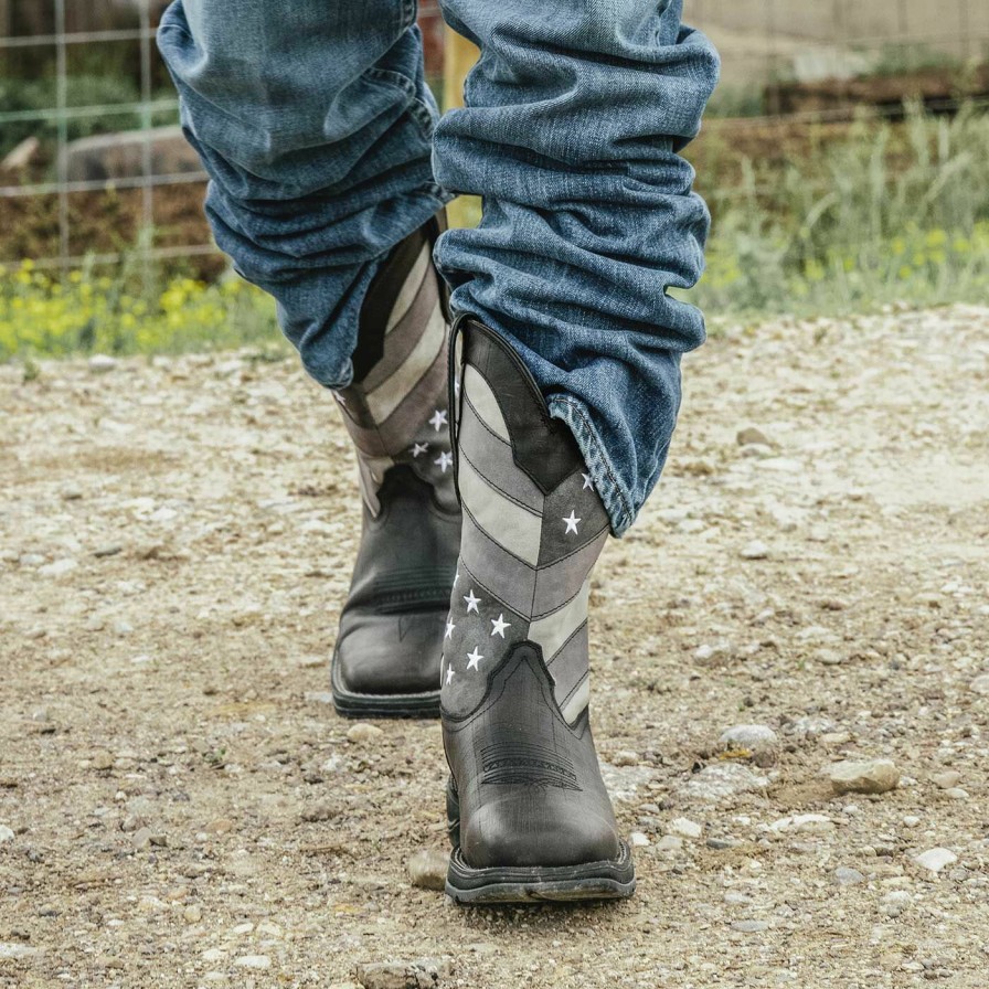 Men'S Durango Boot | Rebel By Durango® Faded Black Flag Western Boot Black Charcoal Grey