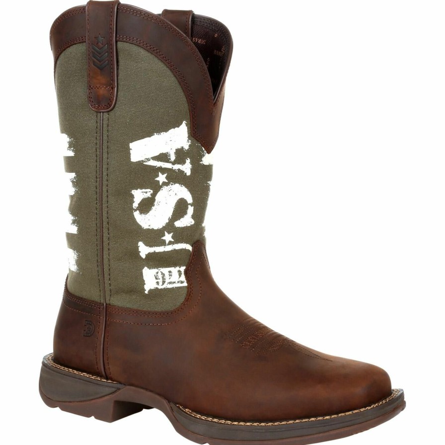 Men'S Durango Boot | Rebel By Durango® Army Green Usa Print Western Boot Brown And Army Green