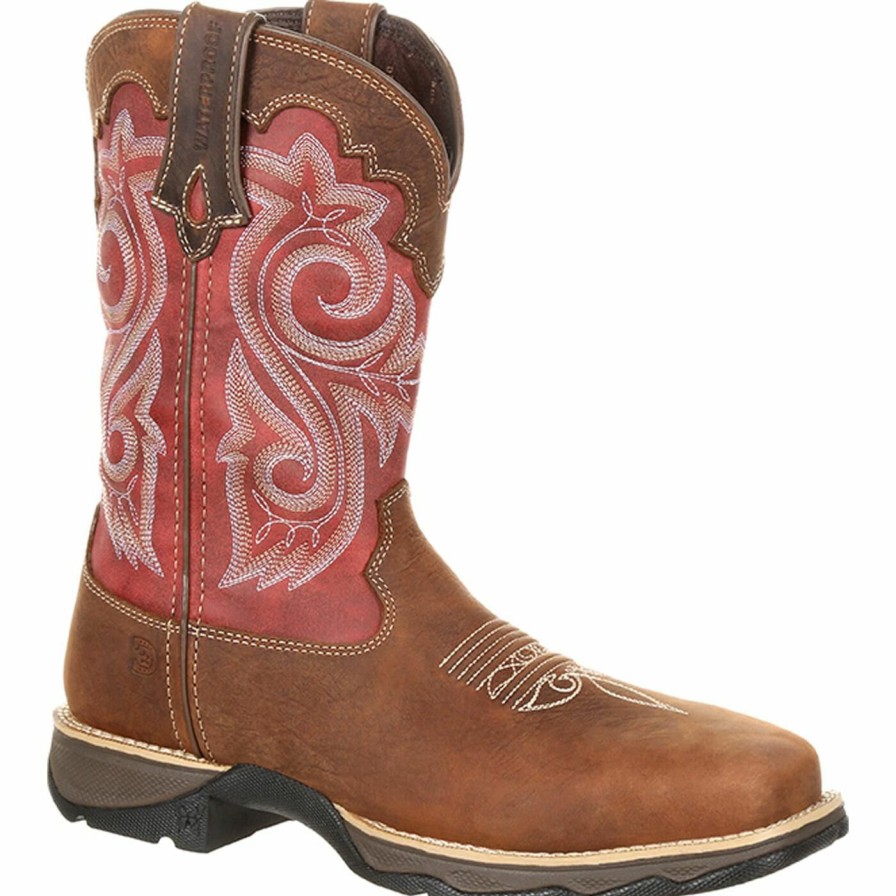 Women'S Durango Boot | Lady Rebel Work By Durango® Women'S Waterproof Composite Toe Western Work Boot Briar Brown And Rusty Red