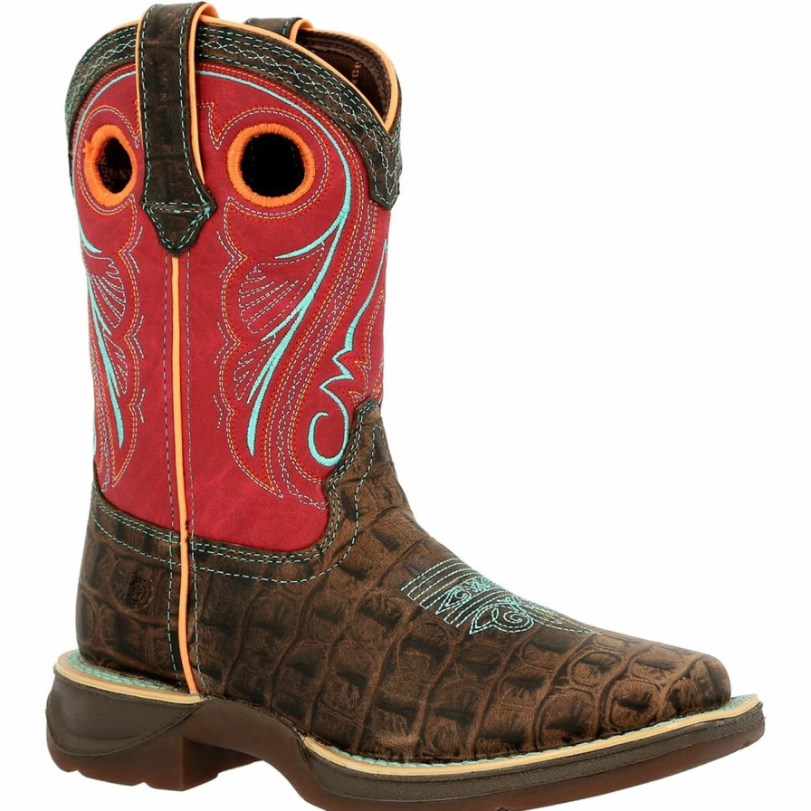 Kids Durango Boot | Lil' Rebel By Durango® Big Kids Gator Emboss Western Boot Gator Emboss And Electric Red