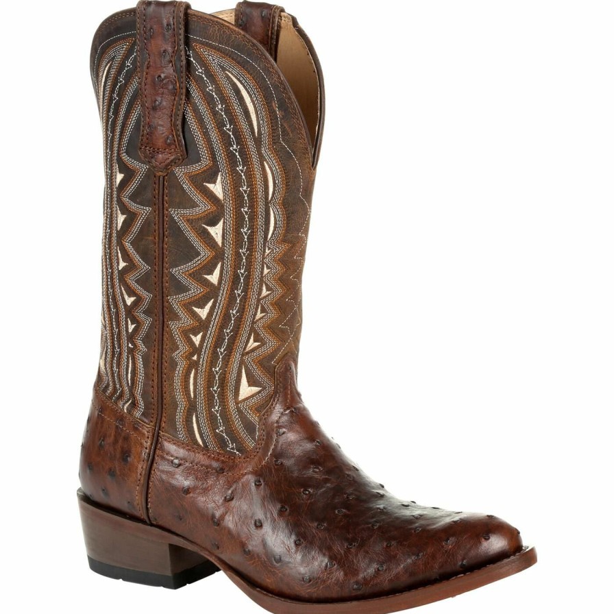 Men'S Durango Boot | Durango® Premium Exotic Full-Quill Ostrich Oiled Saddle Western Boot Oiled Saddle Ostrich