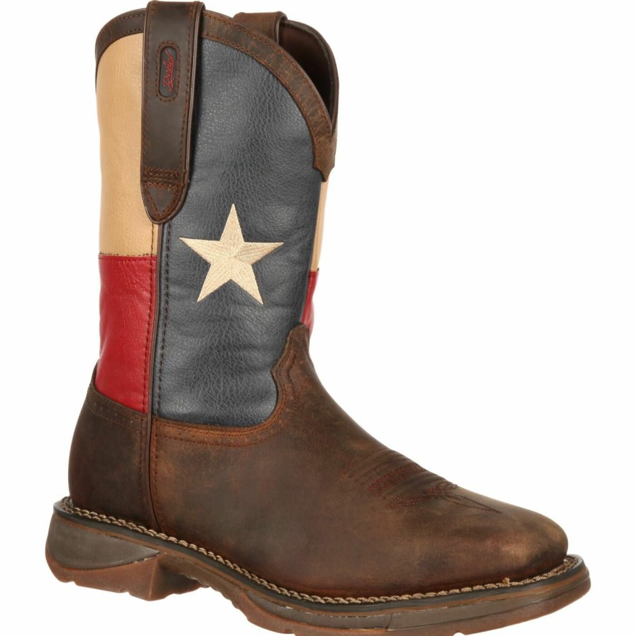 Men'S Durango Boot | Rebel By Durango® Steel Toe Texas Flag Western Boot Dark Brown And Texas Flag