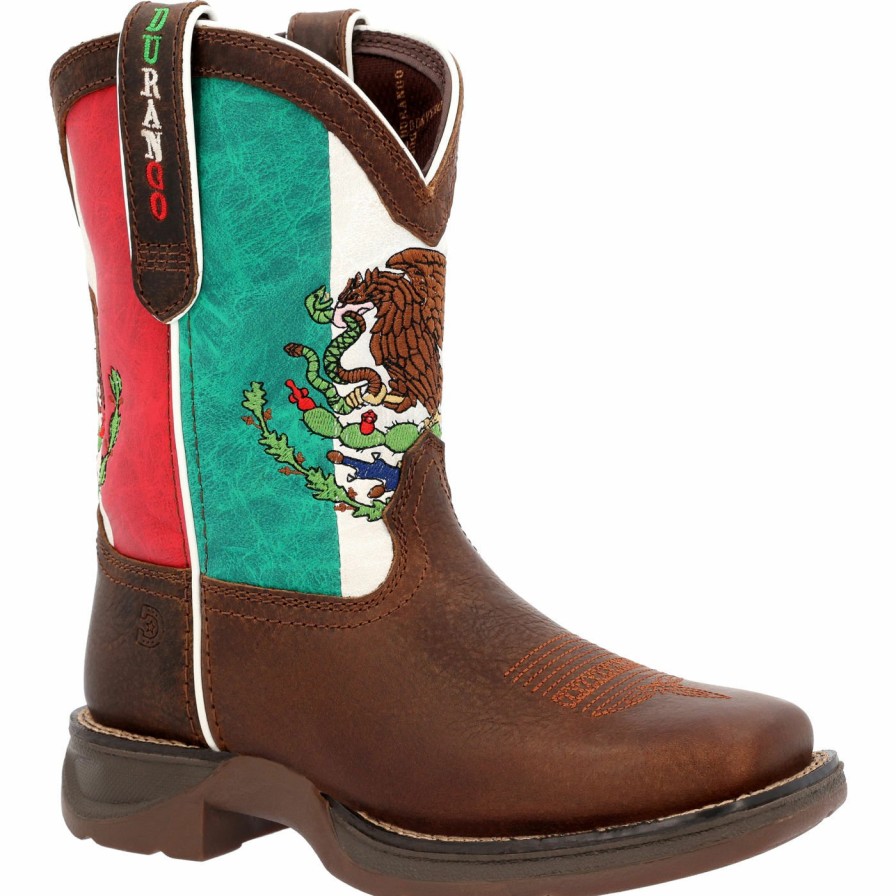 Kids Durango Boot | Lil' Rebel By Durango® Little Kids' Mexican Flag Western Boot Sandy Brown And Mexico Flag