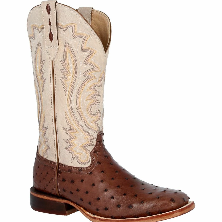 Men'S Durango Boot | Durango® Premium Exotics Bone Full-Quill Ostrich Western Boot Sable Ostrich And Bone