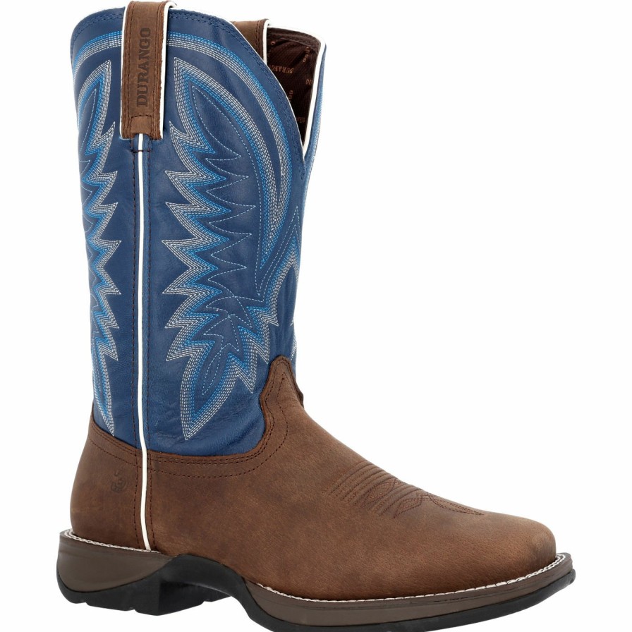 Men'S Durango Boot | Rebel By Durango® Saddle Brown Denim Blue Western Boot Saddle Brown And Demin Blue