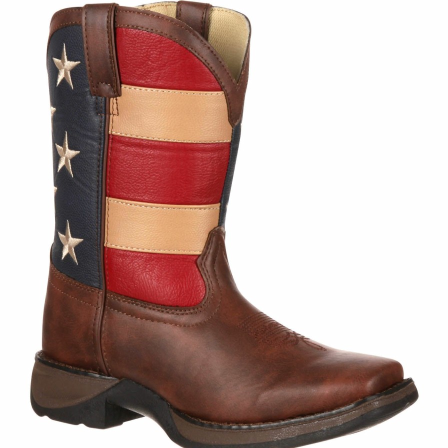 Kids Durango Boot | Lil' Durango® Kid'S Patriotic Western Flag Boot Brown And Union Flag