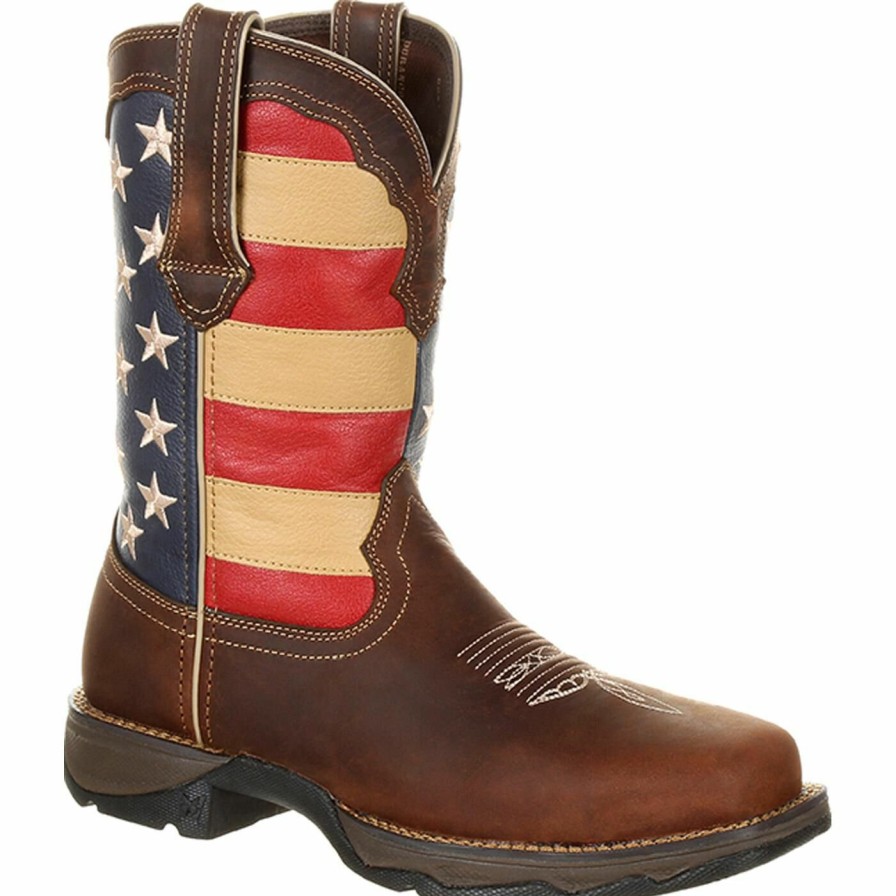 Women'S Durango Boot | Lady Rebel Work By Durango® Steel Toe Patriotic Flag Work Boot Brown And Union Flag