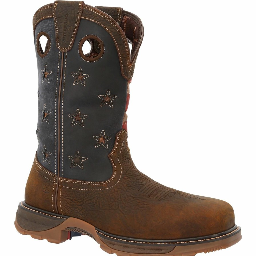 Men'S Durango Boot | Durango® Maverick Xp Composite Toe Waterproof Western Work Boot Bark Brown Vintage Flag