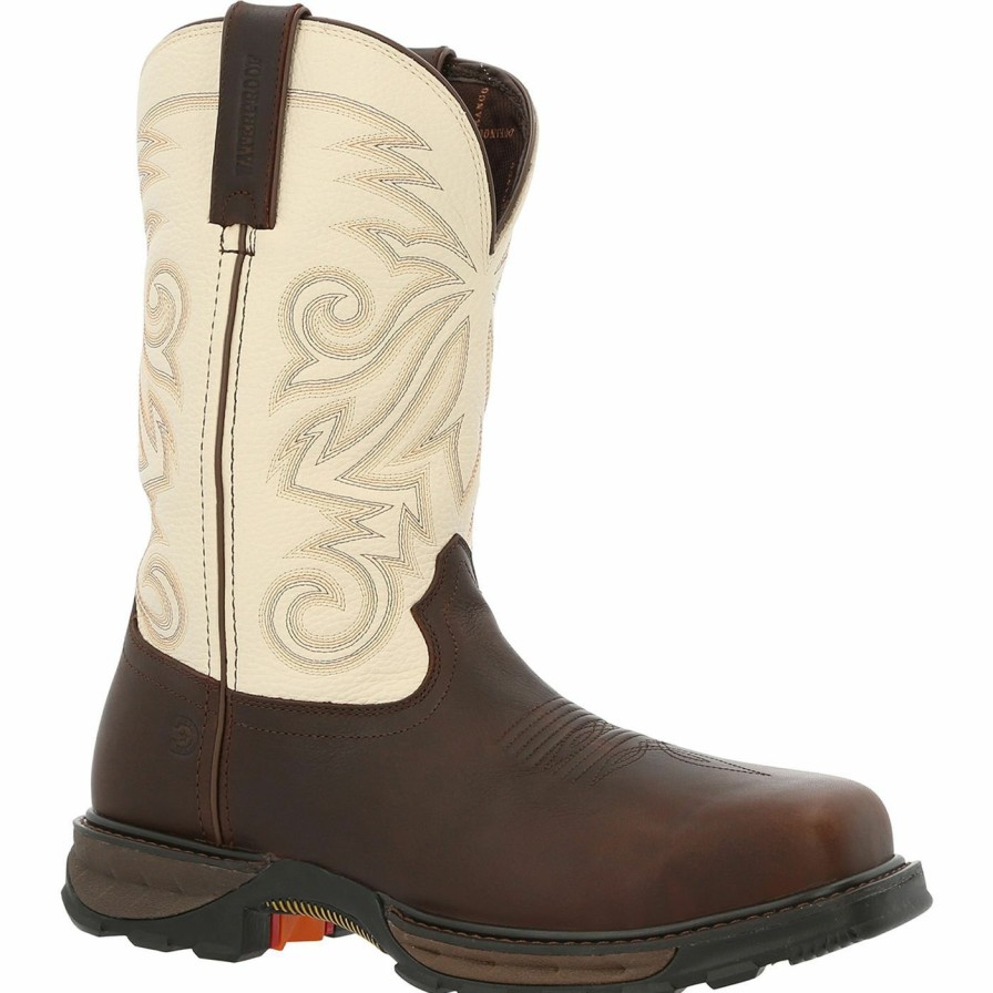 Men'S Durango Boot | Durango® Maverick Xp Composite Toe Waterproof Western Work Boot Chocolate And White