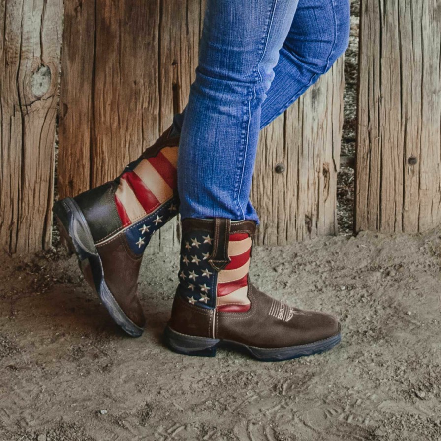 Women'S Durango Boot | Lady Rebel By Durango® Patriotic Women'S Pull-On Western Flag Boot Brown And Union Flag