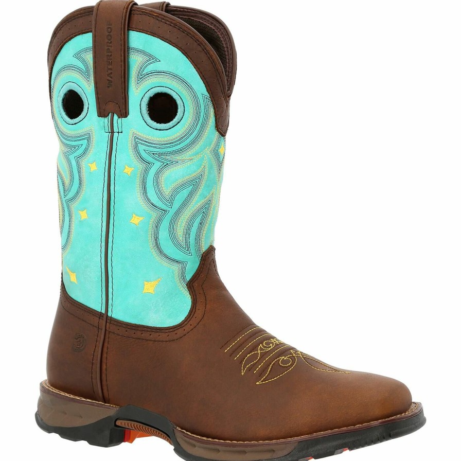 Women'S Durango Boot | Durango® Maverick Women'S Waterproof Western Boot Peanut Brown Electric Blue